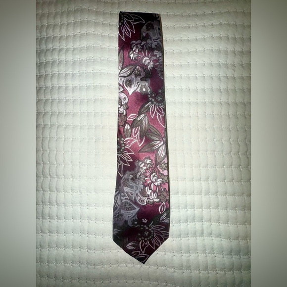 Dior Burgundy and Gray Floral Tie - Picture 5 of 5
